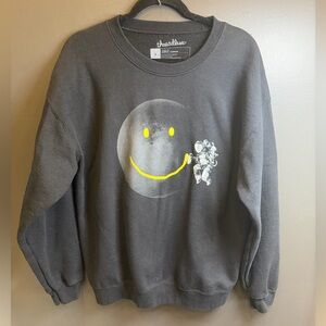 Threadless‎ | Black Graphic Crewneck Sweatshirt Astronaut Smiley | Large Unisex